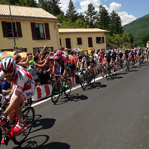 The bikers racing by in the Tour de France